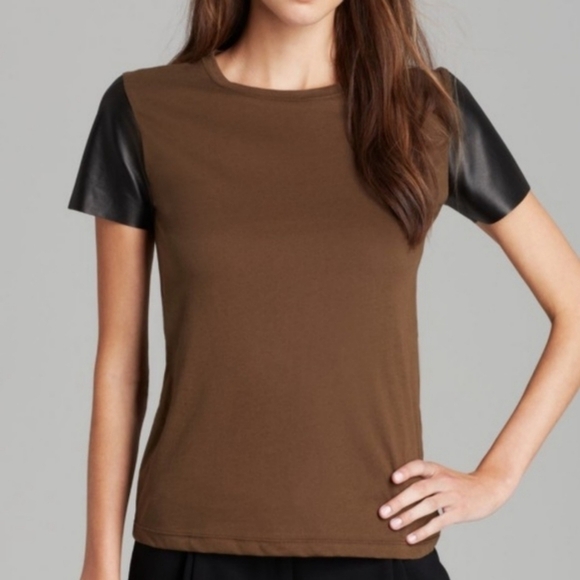 Vince Tee Shirt Lambskin Leather Short Sleeve - Picture 1 of 9